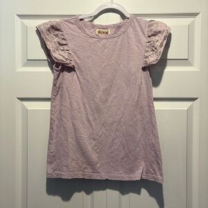 Pepin ruffle lavender lace embroidered sleeve cap sleeve t shirt cotton size M